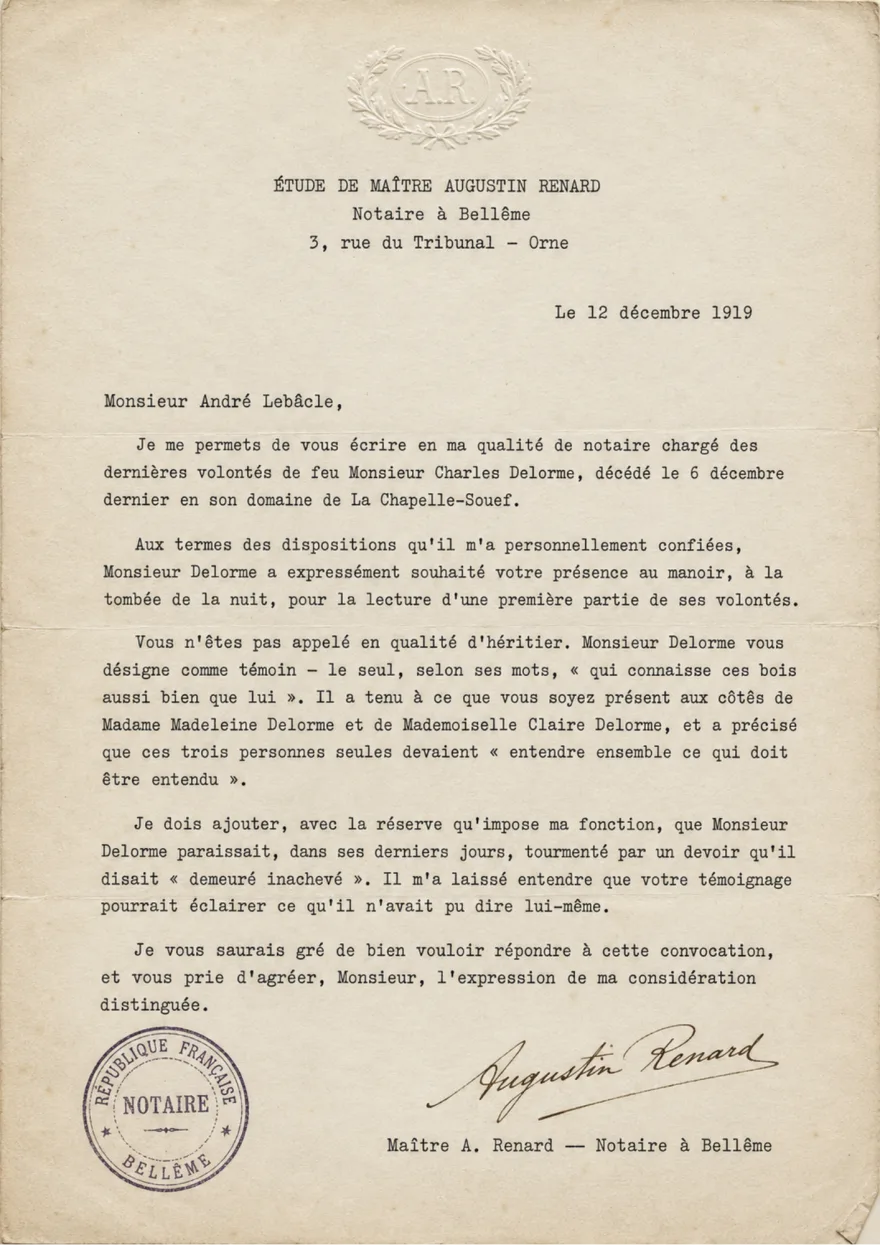 La convocation de André — Étude de Mᵉ Renard, décembre 1919