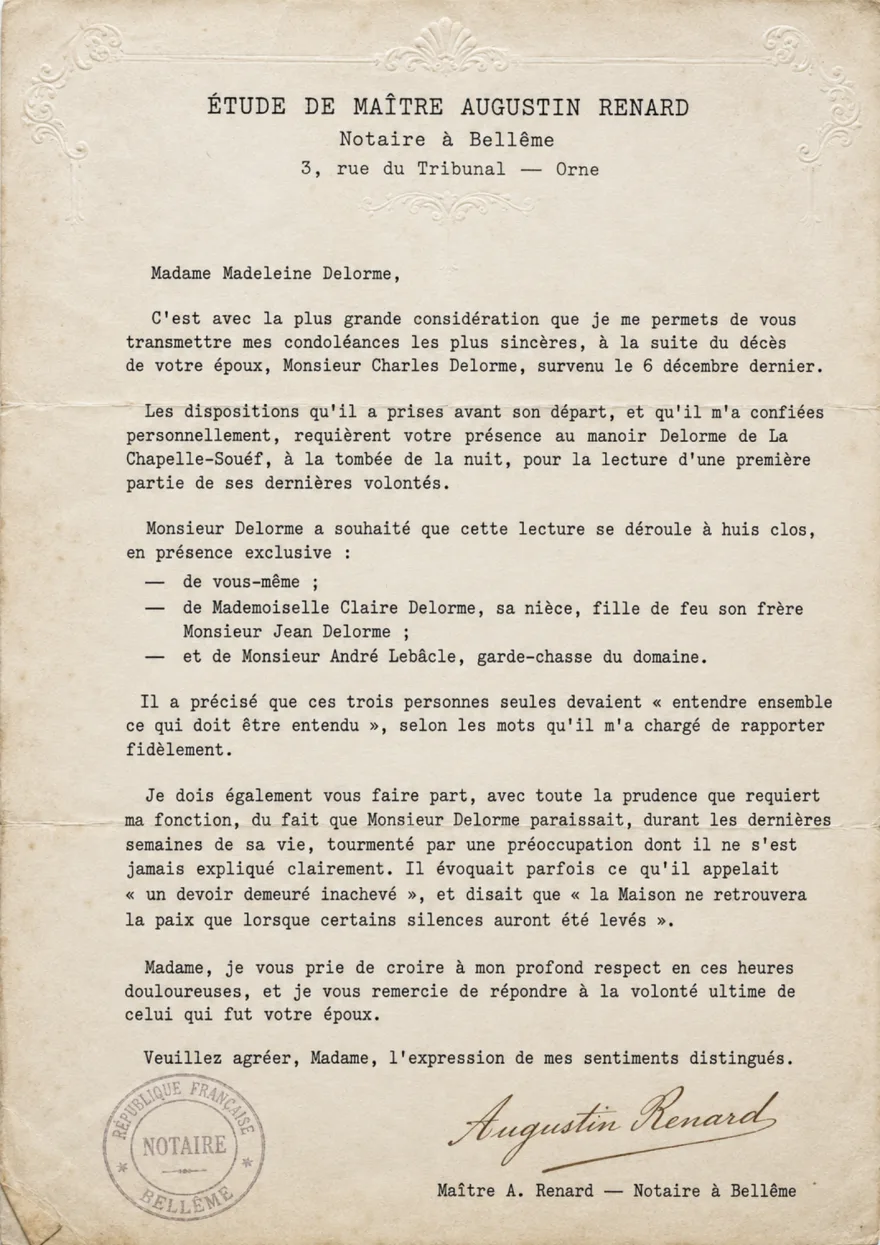 La convocation de Madeleine — Étude de Mᵉ Renard, décembre 1919